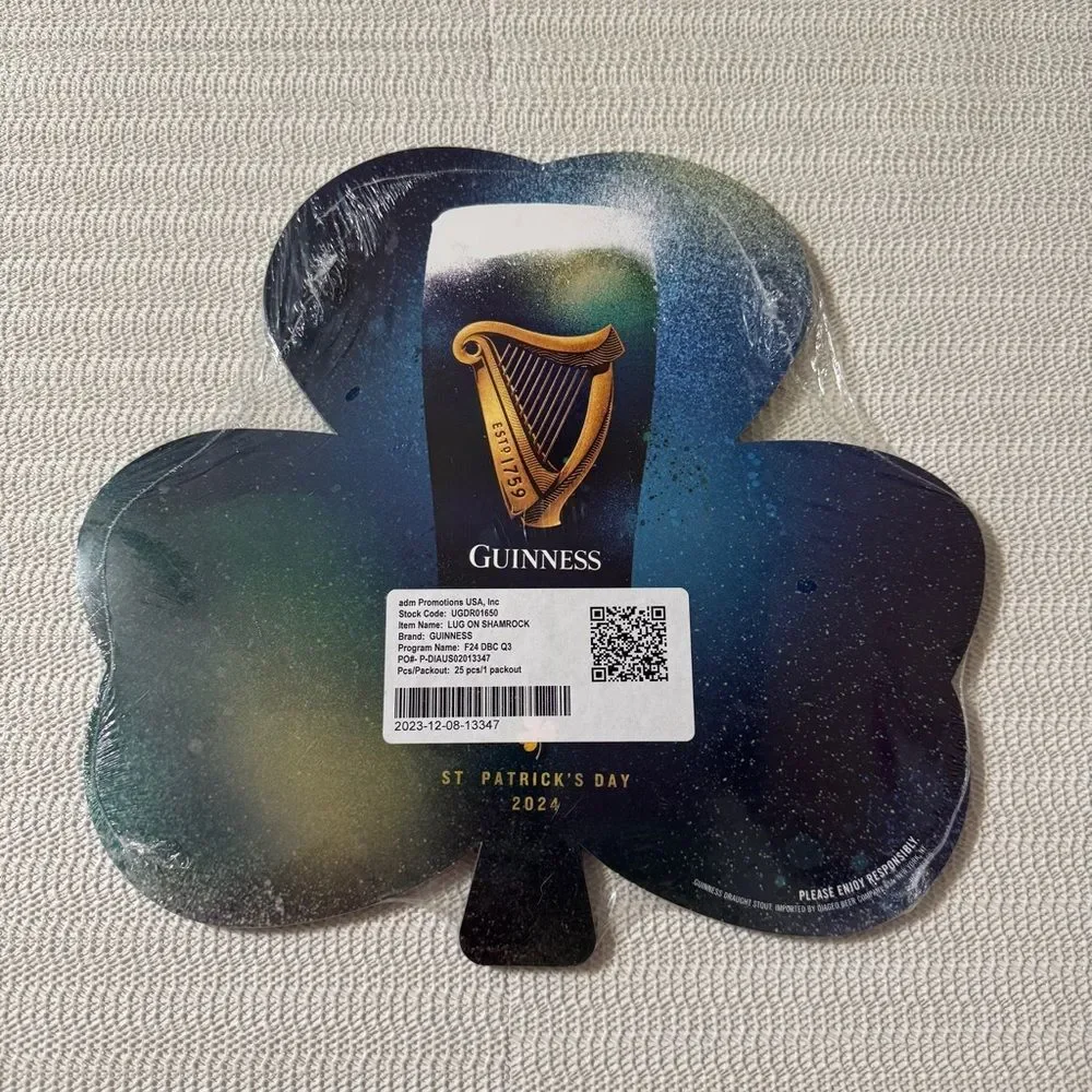 Guinness Shamrock 25 Pack with Gold Harp and Blue-Green Hues Promotional Cut Out